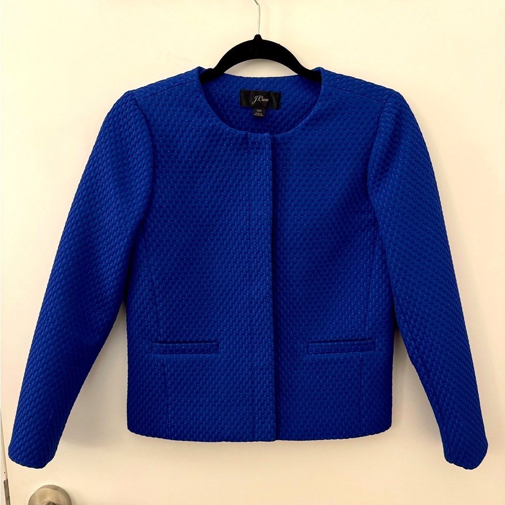 J. crew round collar jacket, cobalt blue, textured, size 00
